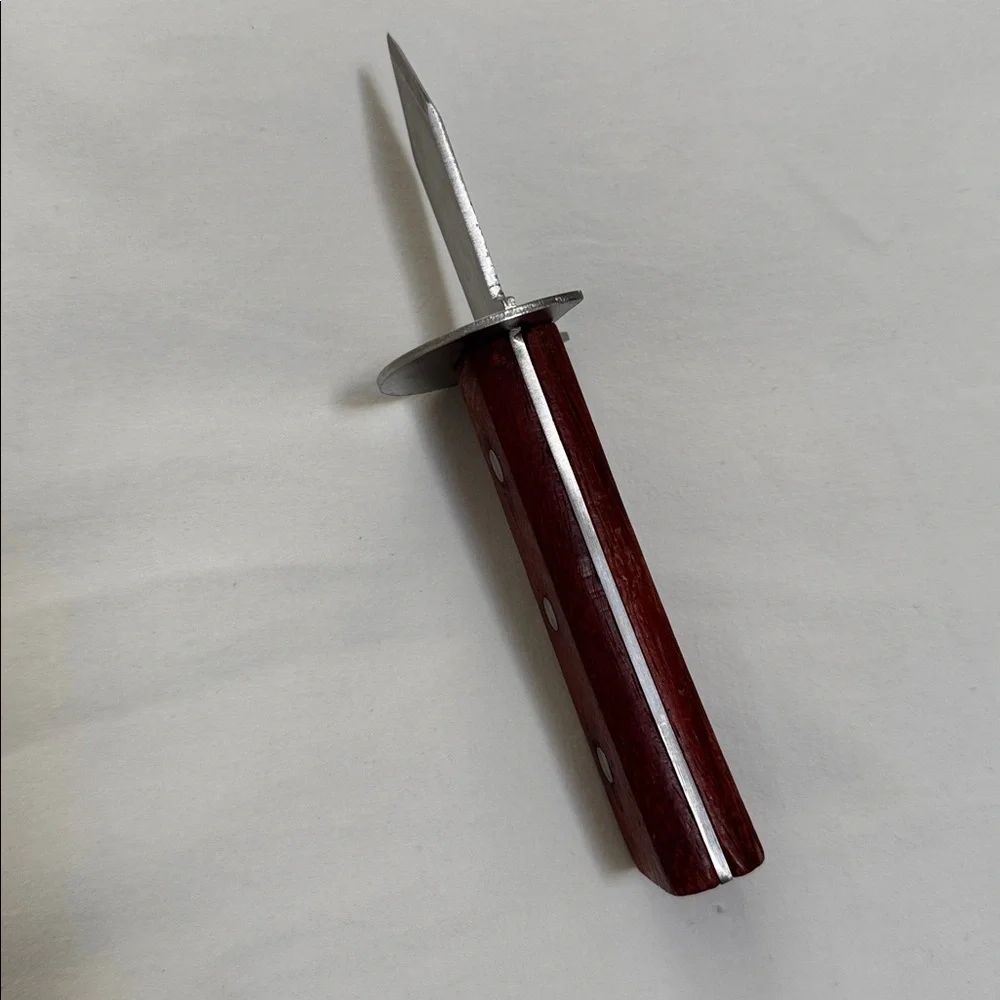 OYSTER DAGGER SHUCKER SHELLFISH KNIFE FullTang Stainless Steel Wood Red Brown 7”